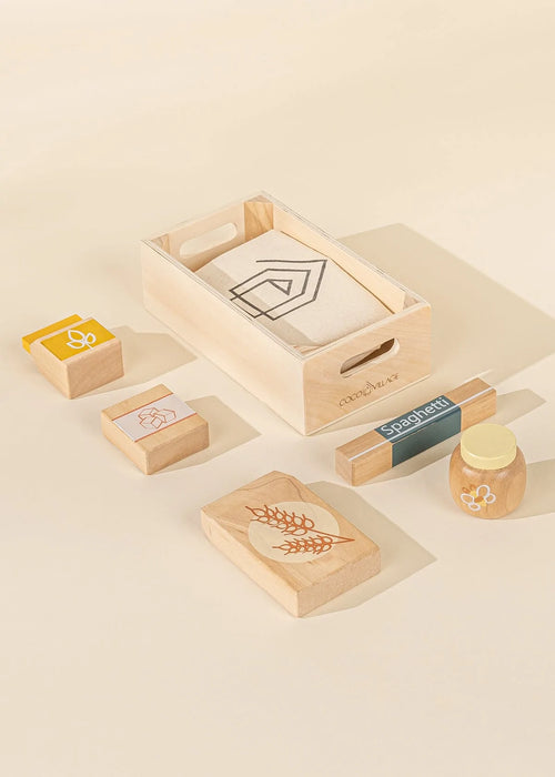 Ensemble d'articles d'épicerie en bois - Aliments secs - Non disponible