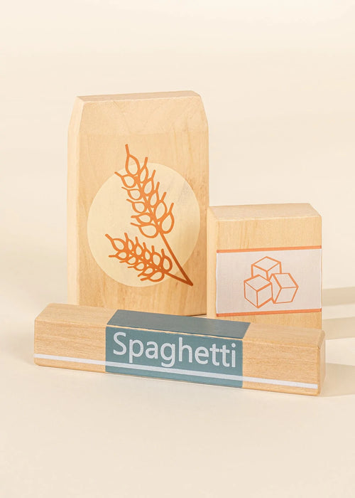 Ensemble d'articles d'épicerie en bois - Aliments secs - Non disponible