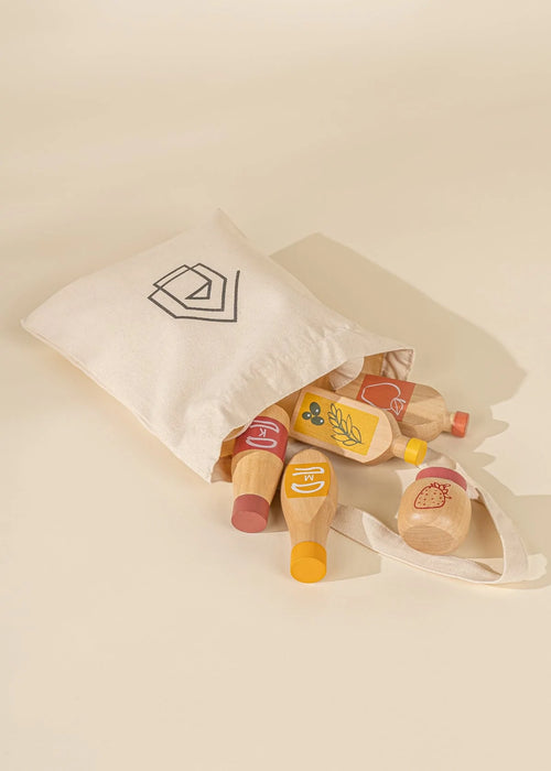 Ensemble d'articles d'épicerie en bois - Condiments