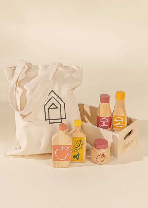 Ensemble d'articles d'épicerie en bois - Condiments