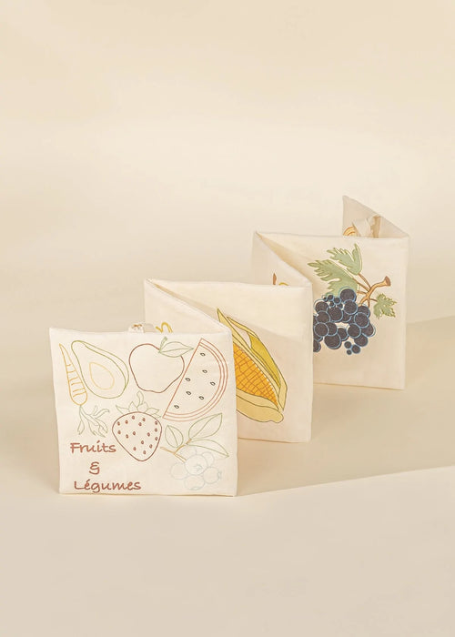 Premier livre doux de bébé en coton naturel Français - FRUITS ET LÉGUMES