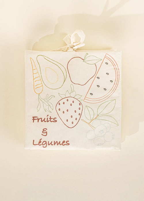Premier livre doux de bébé en coton naturel Français - FRUITS ET LÉGUMES