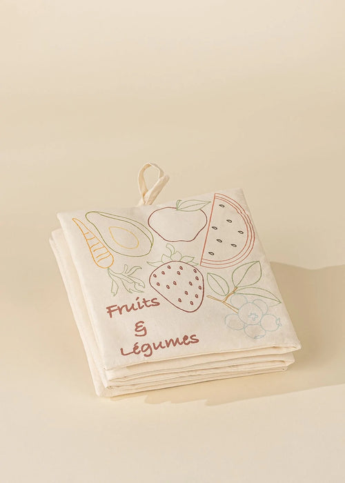 Premier livre doux de bébé en coton naturel Français - FRUITS ET LÉGUMES